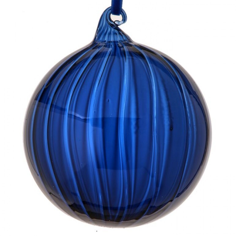 5” Glass  Clear Stripe Ball Ornament