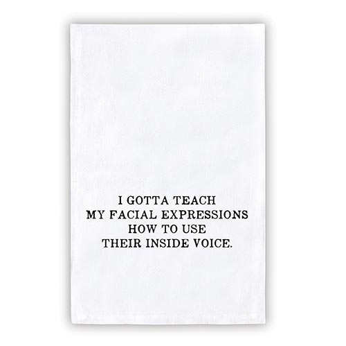 Face to Face Thirsty Boy towel made of white cotton with a playful boy face graphic.