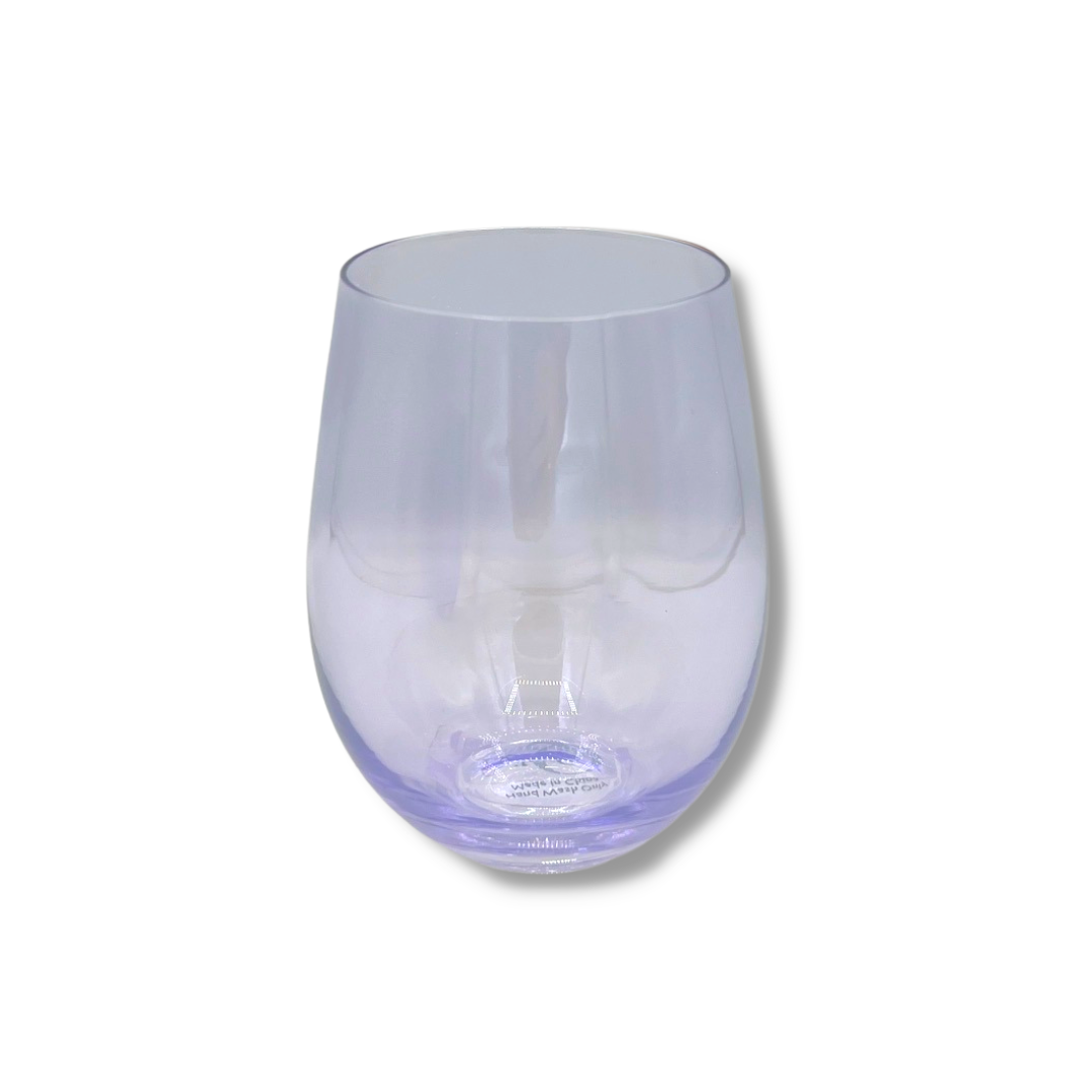 Carnival stemless wine goblet glass in clear material with a classic bowl silhouette and wide rim.