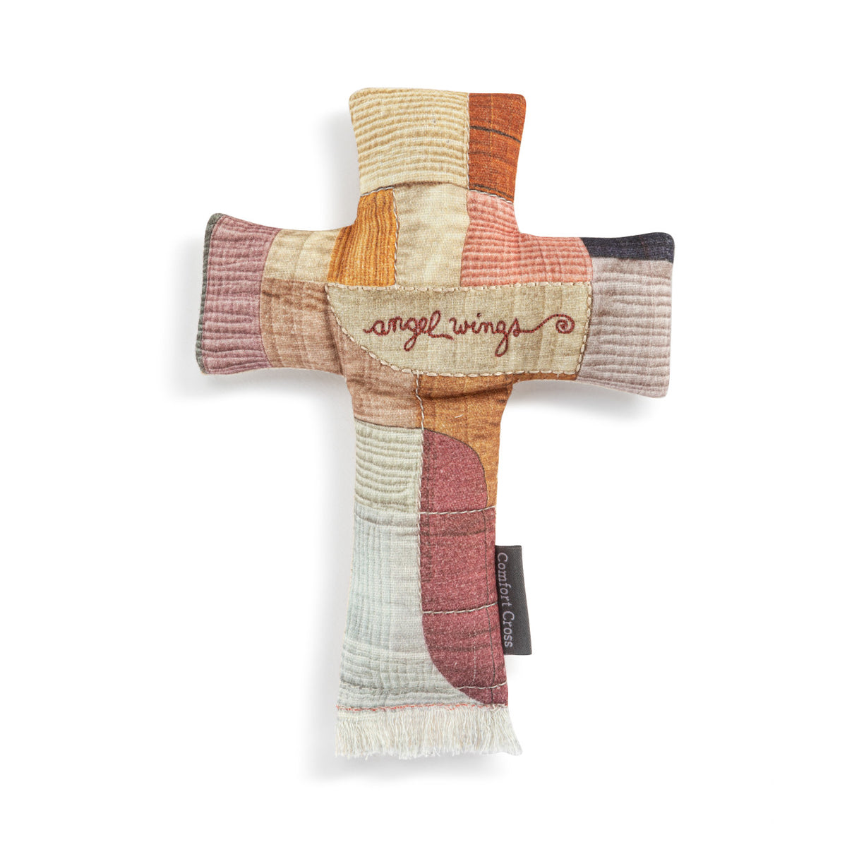 Comfort Cross wall hanging made of cotton with polyester fiberfill stuffing and bead accents.