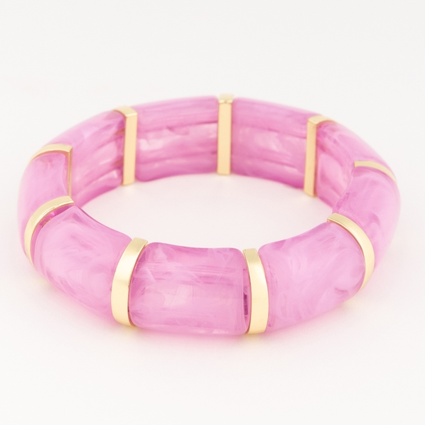 Rosemary Orchid Bracelet featuring pink marbled resin beads with gold-toned metal spacers.