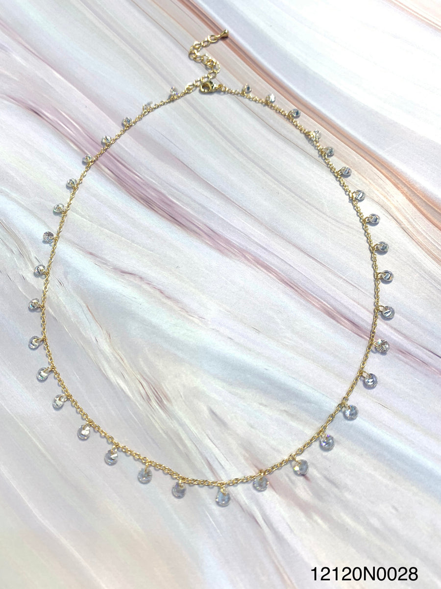 Gold-finish CZ short necklace with lobster claw clasp