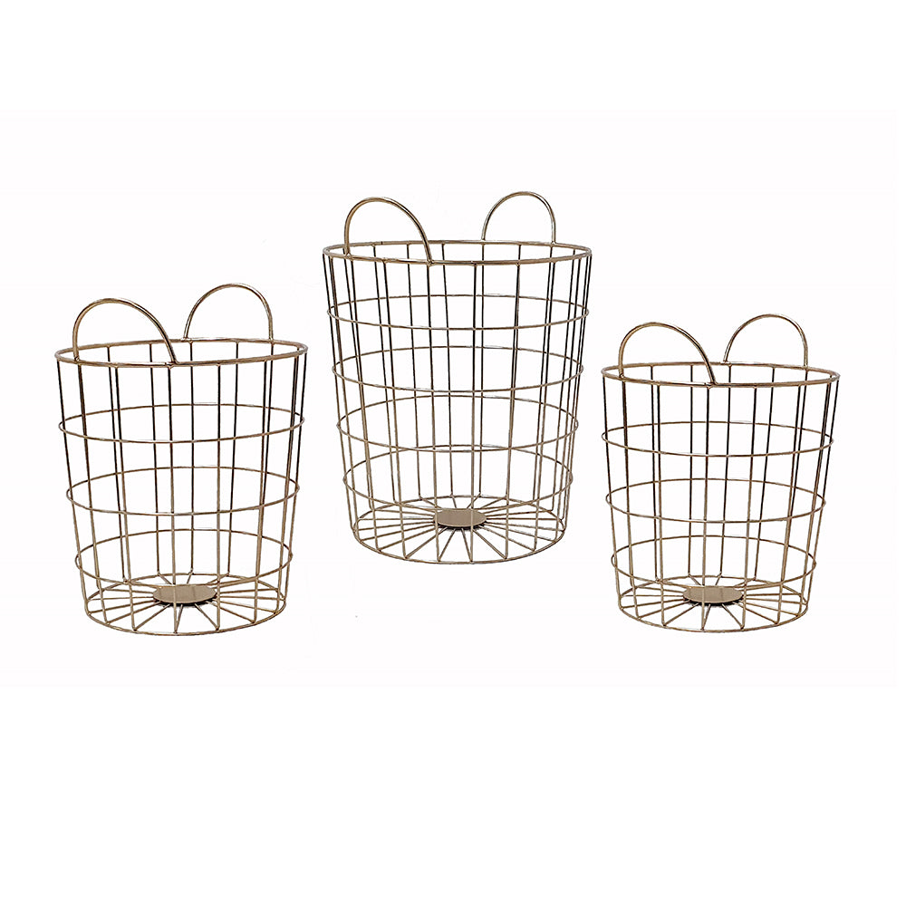 Black iron wire basket with open weave pattern