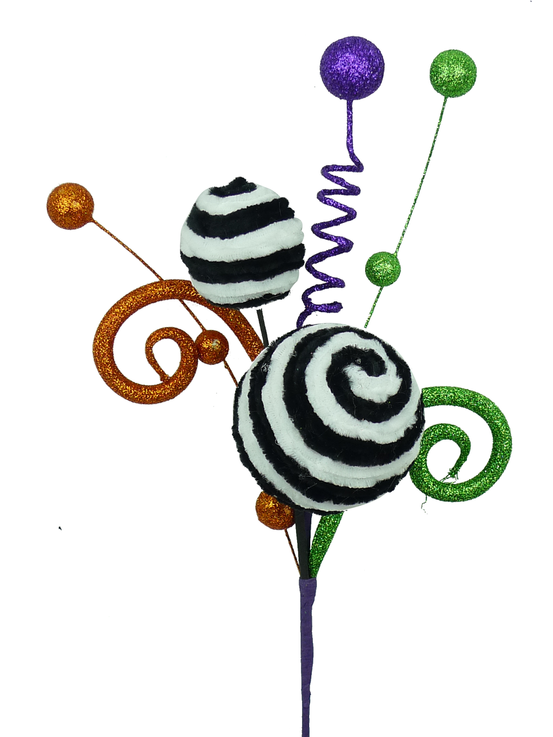 Glitter Curly Velvet Ball Pick with a round glittery velvet head on a black handle.