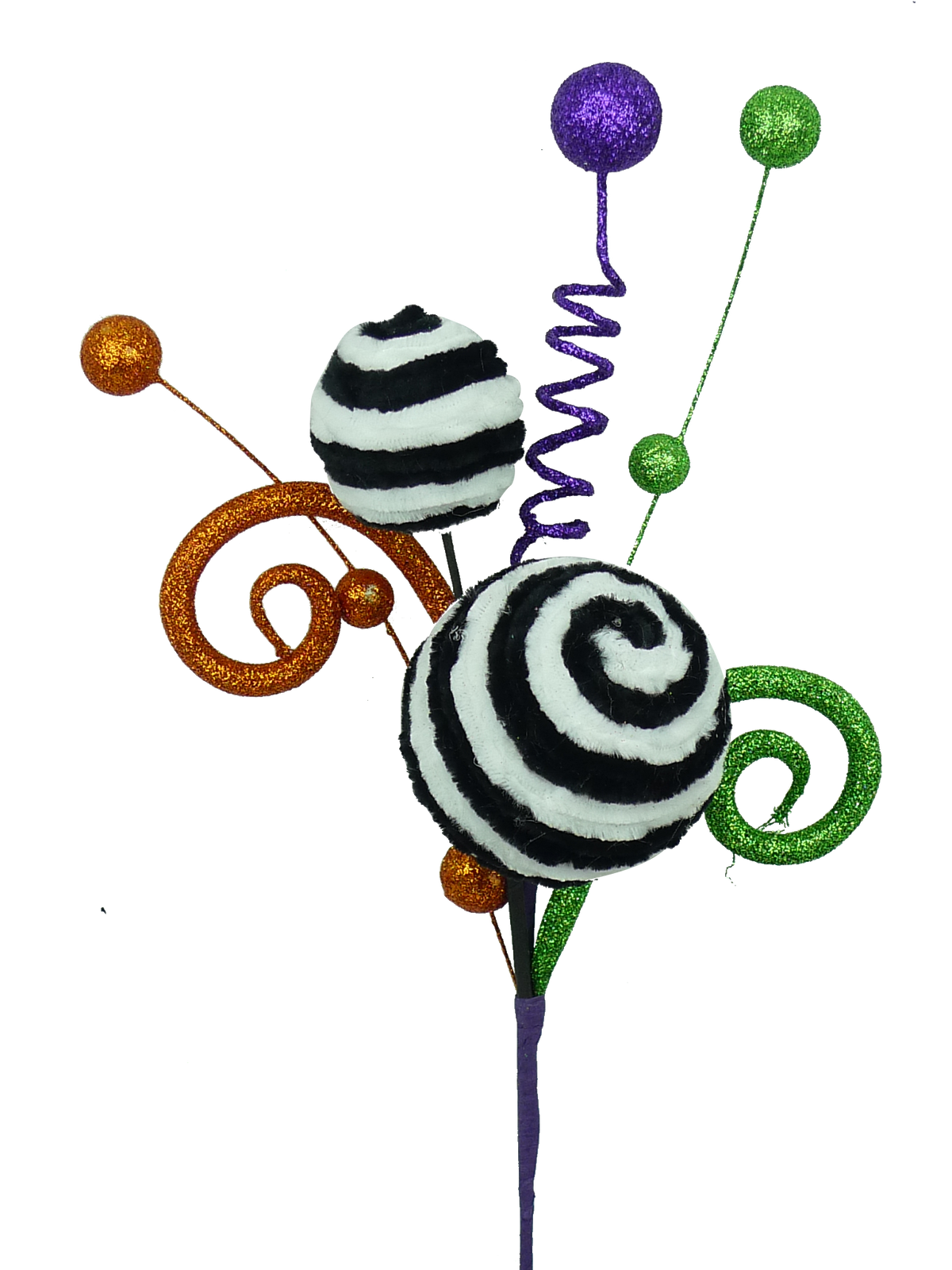 Glitter Curly Velvet Ball Pick with a round glittery velvet head on a black handle.