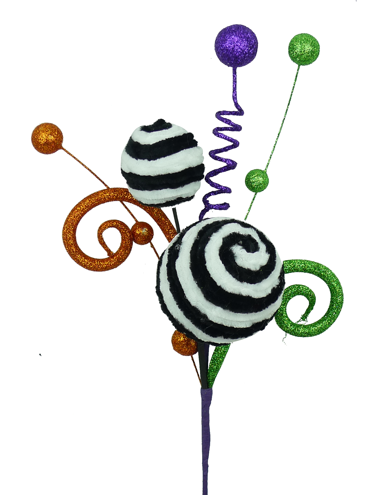 Glitter Curly Velvet Ball Pick with a round glittery velvet head on a black handle.