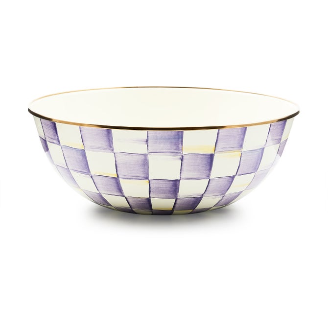 Violet check extra large everyday bowl with a 13-inch diameter.
