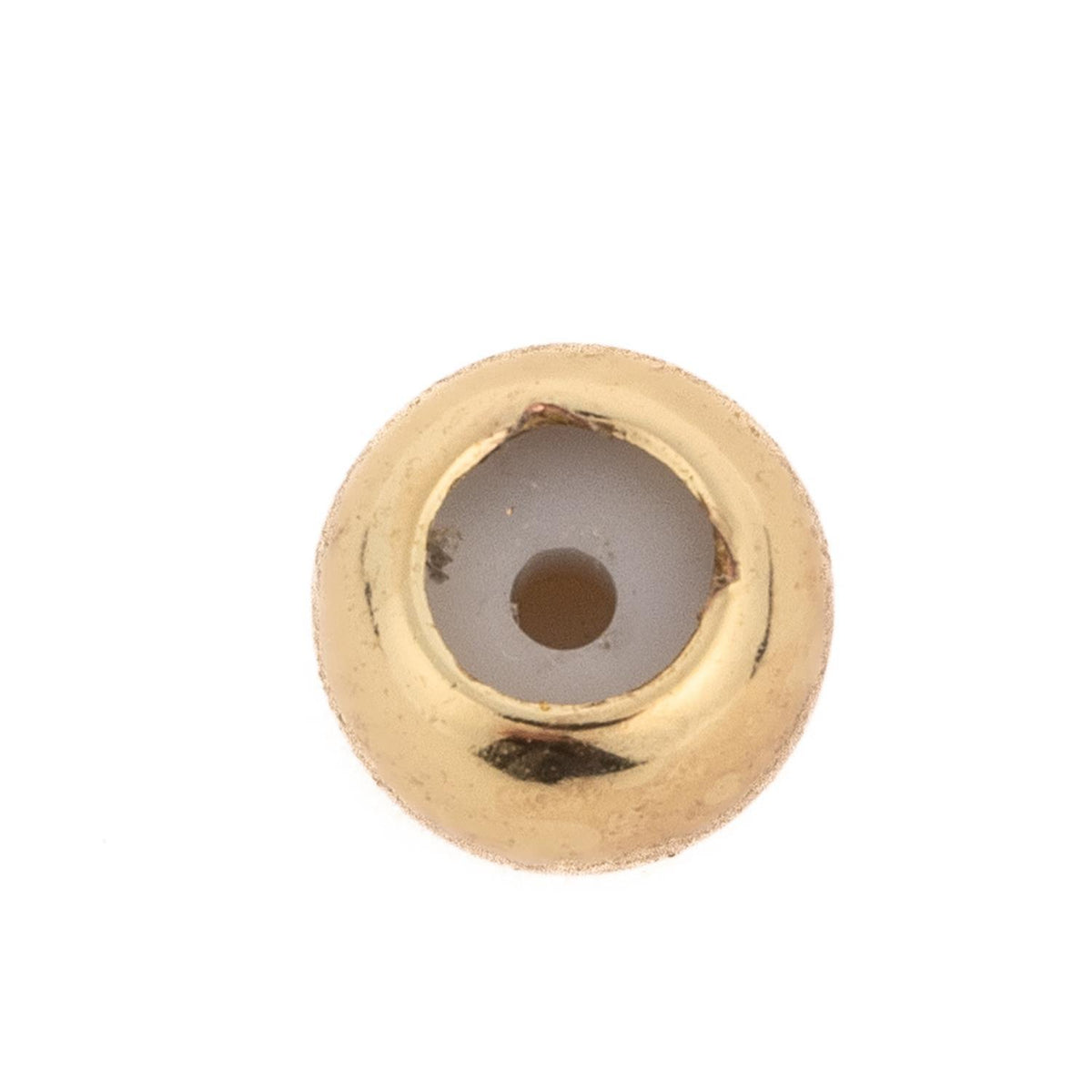 Gold bead stopper with a cylindrical shape designed to hold beads.