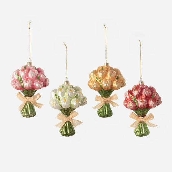 Glass tulip-shaped ornament with a smooth silhouette in clear material.