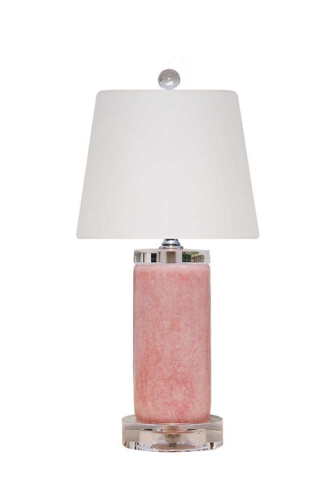 Rose Quartz jade lamp with a crystal base featuring an in-line switch.