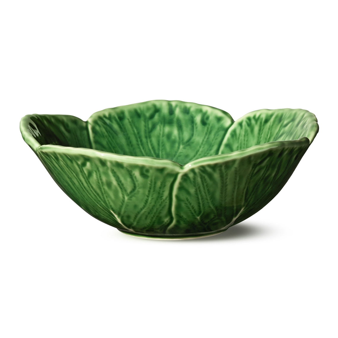 Le Jardin Cabbage ceramic cereal bowl with high-gloss green glaze and hand-detailed white veining.