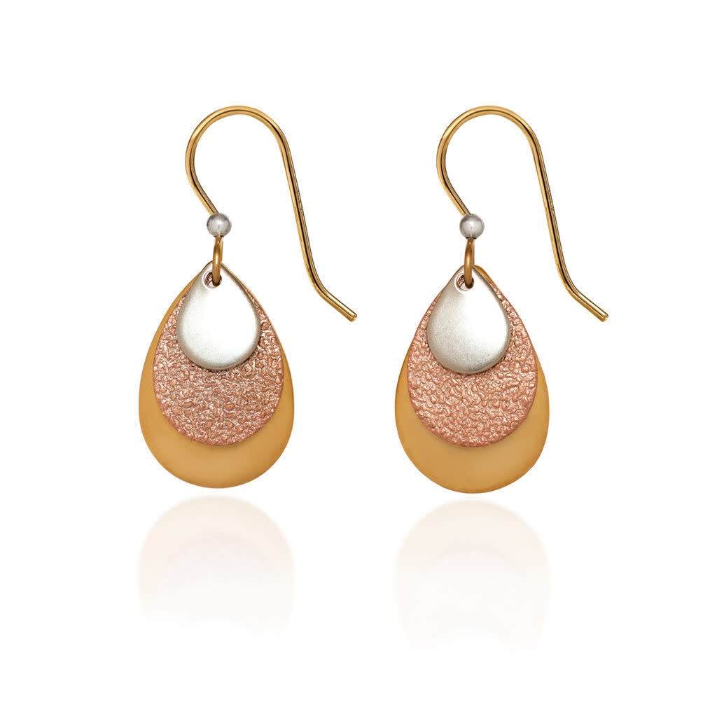 Layered Triple Teardrop Mixed‑Metal Earrings