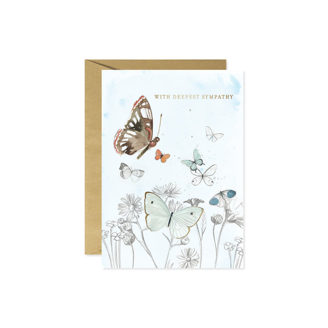Lovely watercolor butterfly card featuring soft pastel wings on white stock.