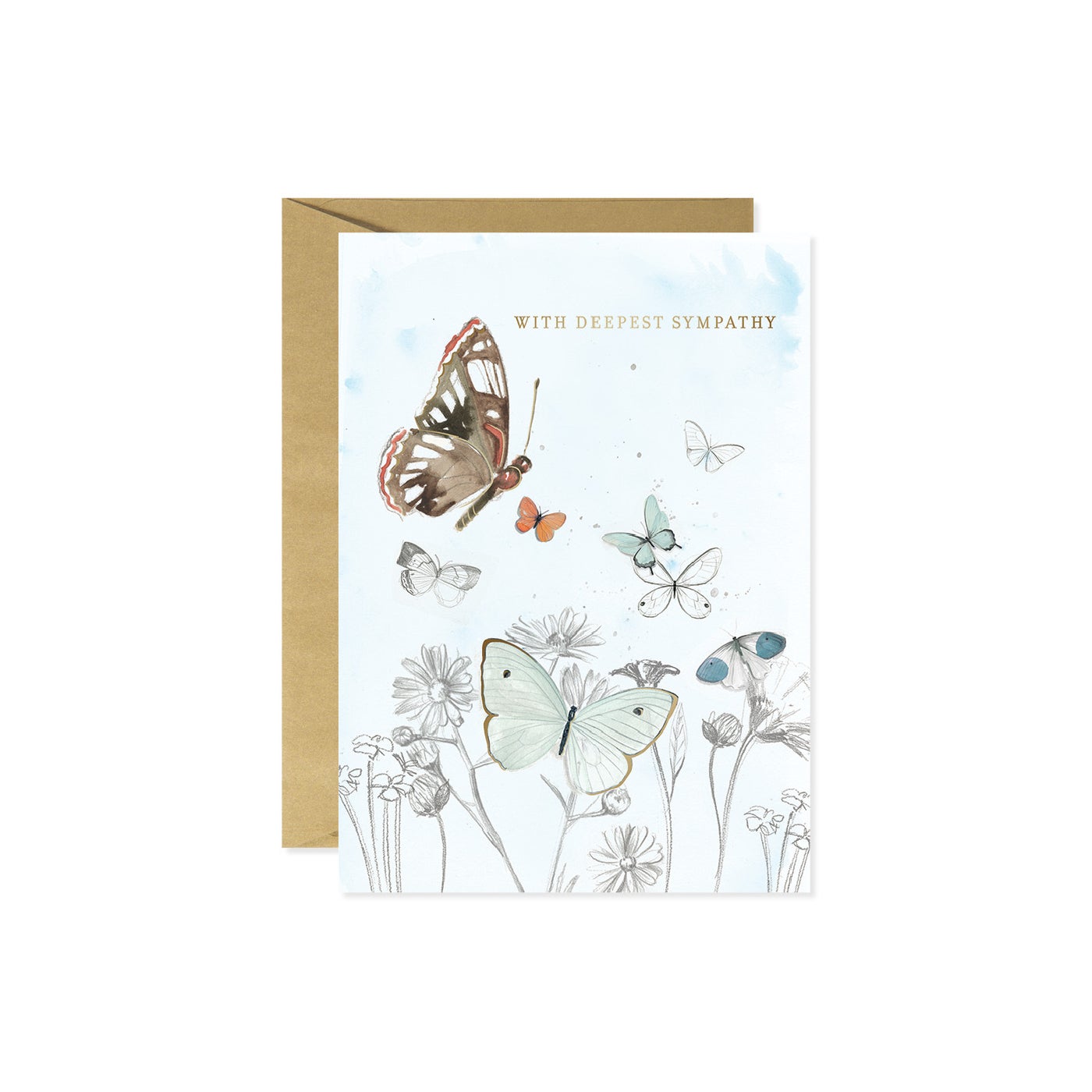 Lovely watercolor butterfly card featuring soft pastel wings on white stock.