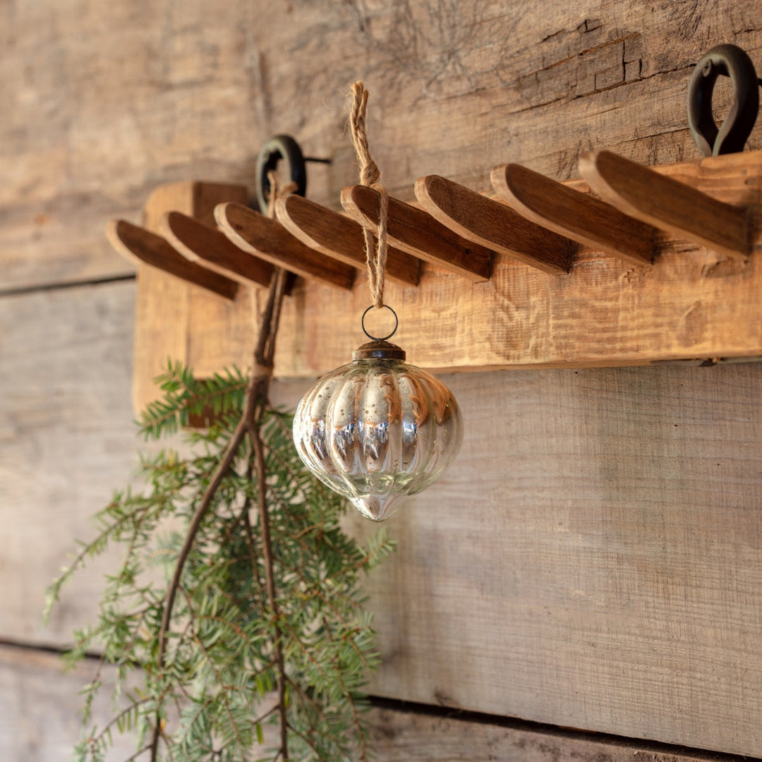 3.5-inch tufted mercury glass ornament with a reflective silver finish.