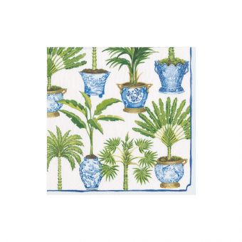 Pack of white triple-ply cocktail napkins with printed designs.