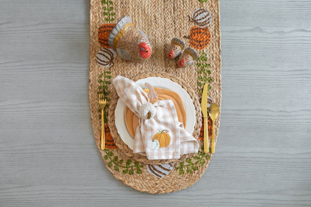 Pumpkin cheese plate set with matching napkins in orange tones
