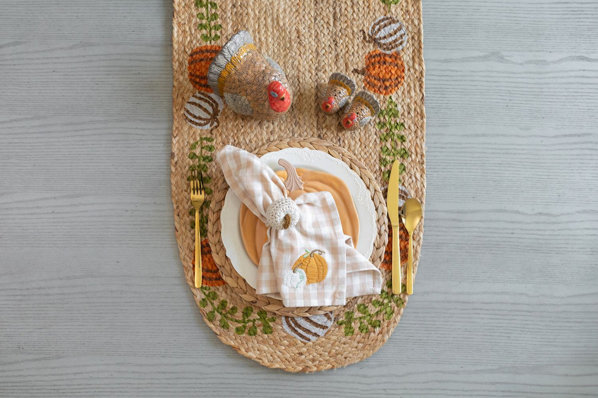 Pumpkin cheese plate set with matching napkins in orange tones