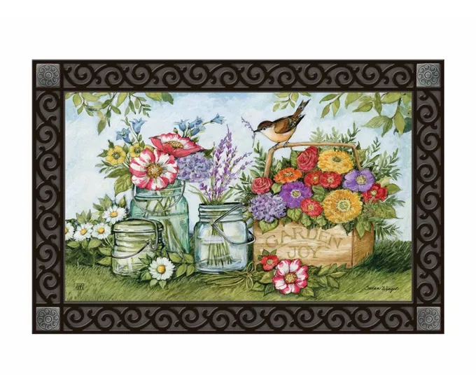 Rectangular recycled rubber doormat tray with non-slip backing in neutral tones.