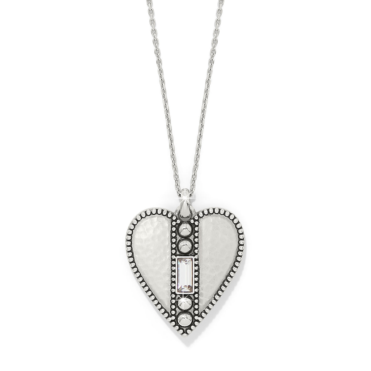 Silver-plated heart pendant necklace with fine quality crystals on an adjustable chain