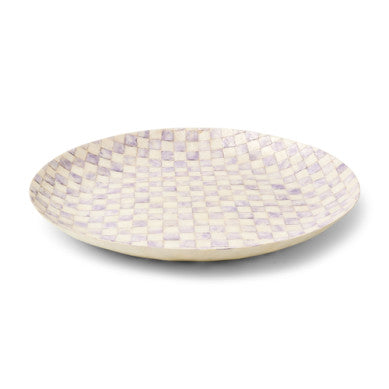 Violet check decorative bowl made from capiz shell with a round shape.