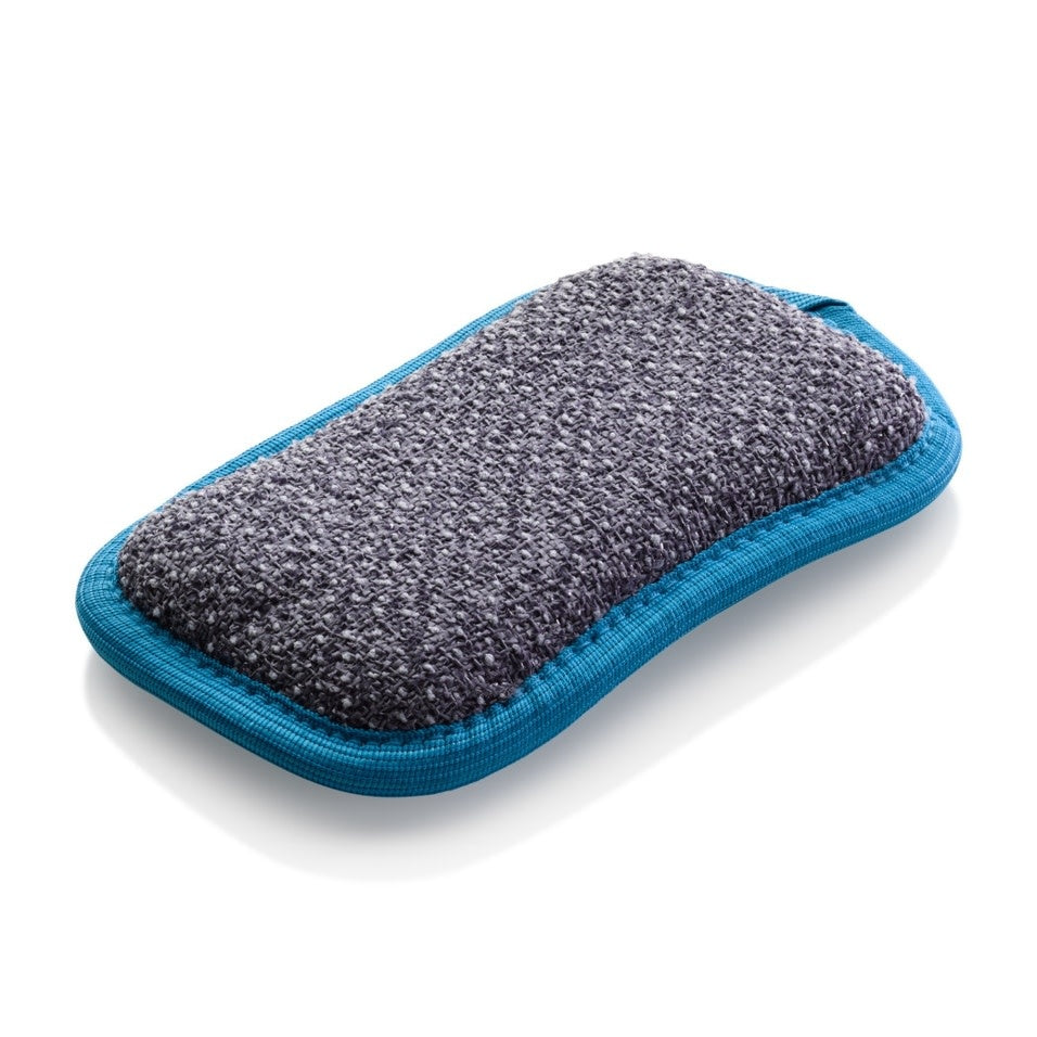 Blue textured dish sponge with soft absorbent side