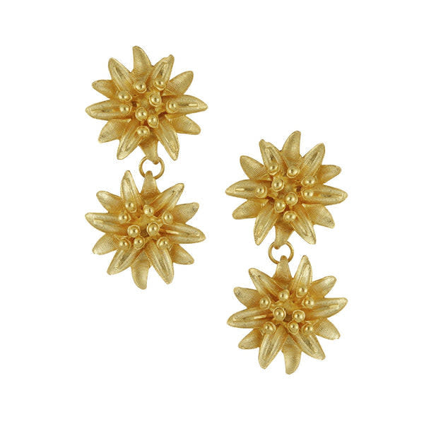 Triple-plated gold water lily tier earrings with floating floral petal design