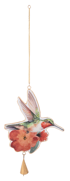 White windchime with hand-painted green bird watercolor pattern.