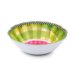 Watermelon melamine serving bowl with a red fruit print on white ceramic.