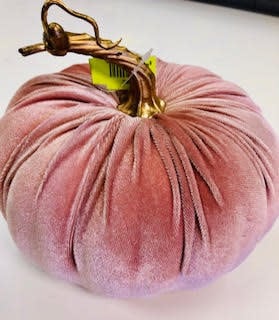 Velvet Pumpkin decorative accent in deep orange with a soft fabric texture.