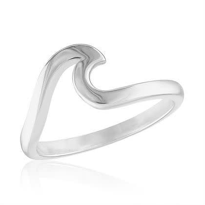 Silver wave stack ring with a sleek modern silhouette featuring an undulating pattern.