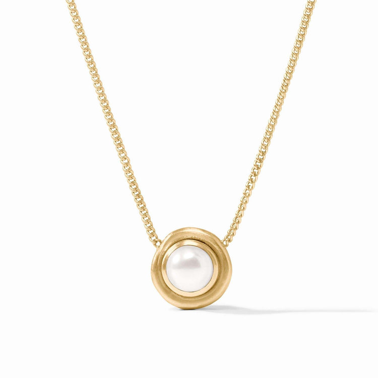 Delicate pearl necklace with wave stone pendant on a thin chain