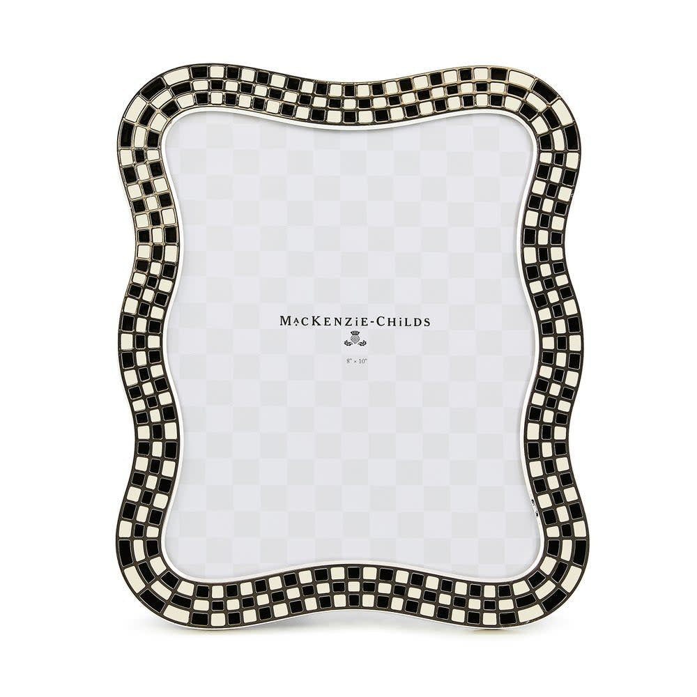 Silver-plated frame with wavy enamel checks and glass insert