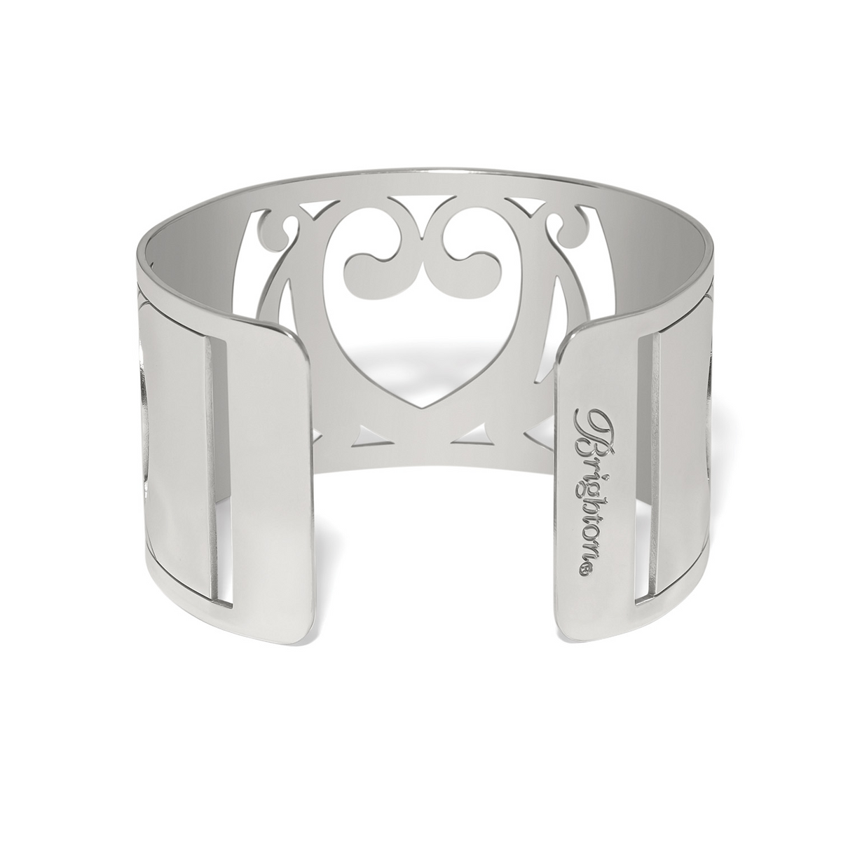 Silver-plated Fashionista One Love Scarf Cuff with heart cutout and Brighton logo engraving.