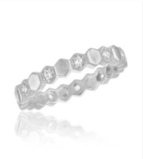 Honeycomb Eternity Stack Ring in silver-plated copper with a double-dipped finish and acrylic seal.
