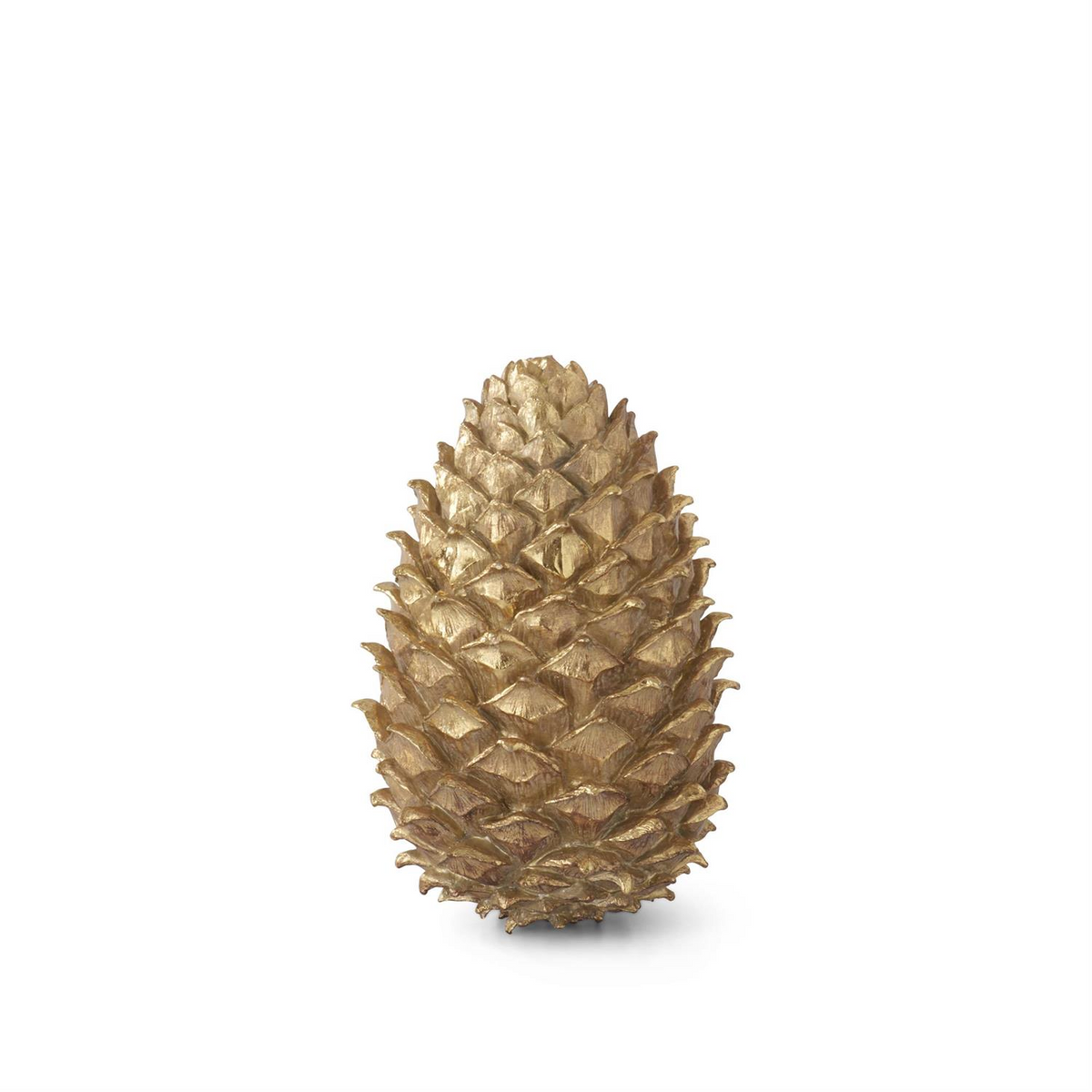 A 10.5-inch decorative gold resin pinecone standing upright against a white background.
