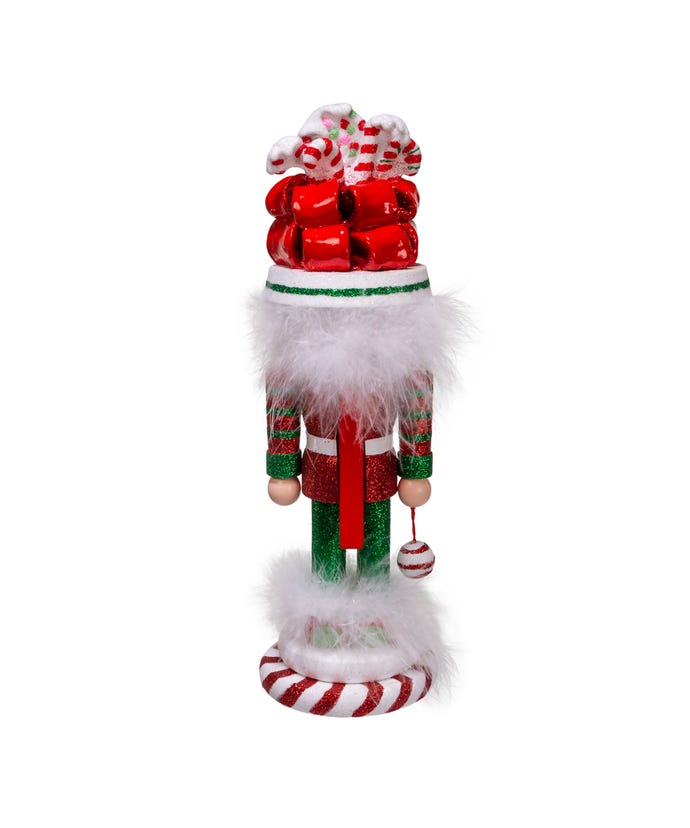 12-inch Hollywood Candy Soldier Nutcracker in a glittered red, white, and green suit with candy hat.