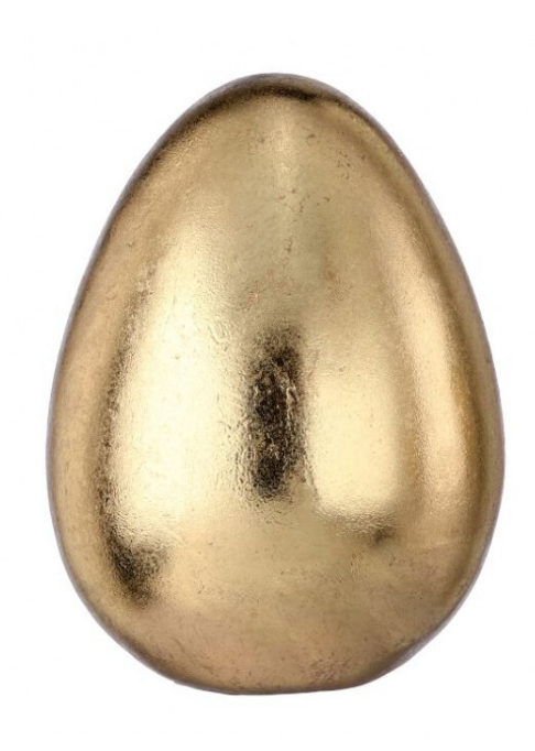 Three-inch gold gilded resin egg with a smooth metallic finish.