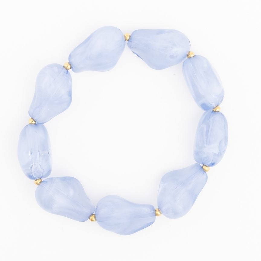 Cami Bracelet featuring large, irregular light blue frosted beads separated by small gold spacers.