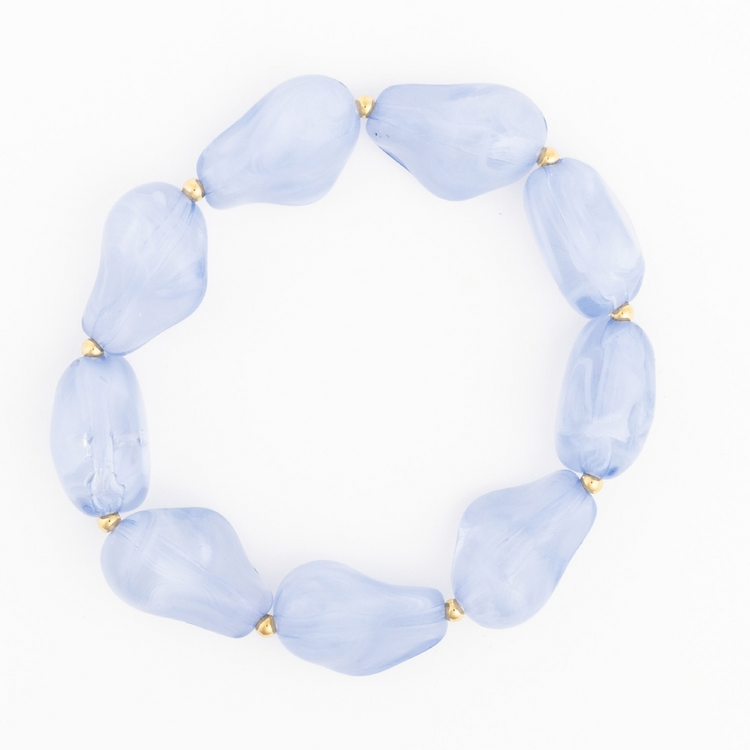 Cami Bracelet featuring large, irregular light blue frosted beads separated by small gold spacers.