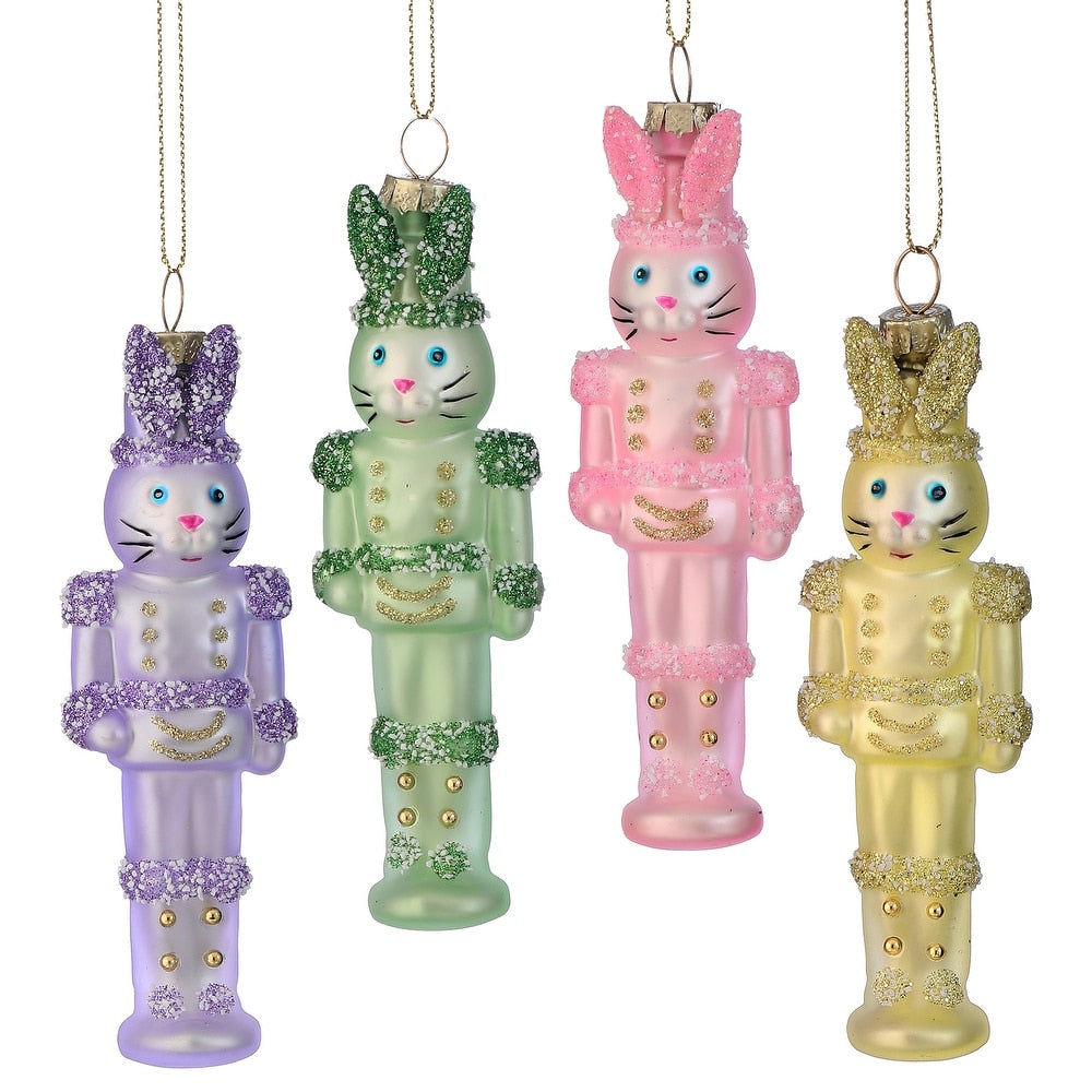 4.5-inch glass bunny soldier ornament with a whimsical military-style silhouette in clear material.