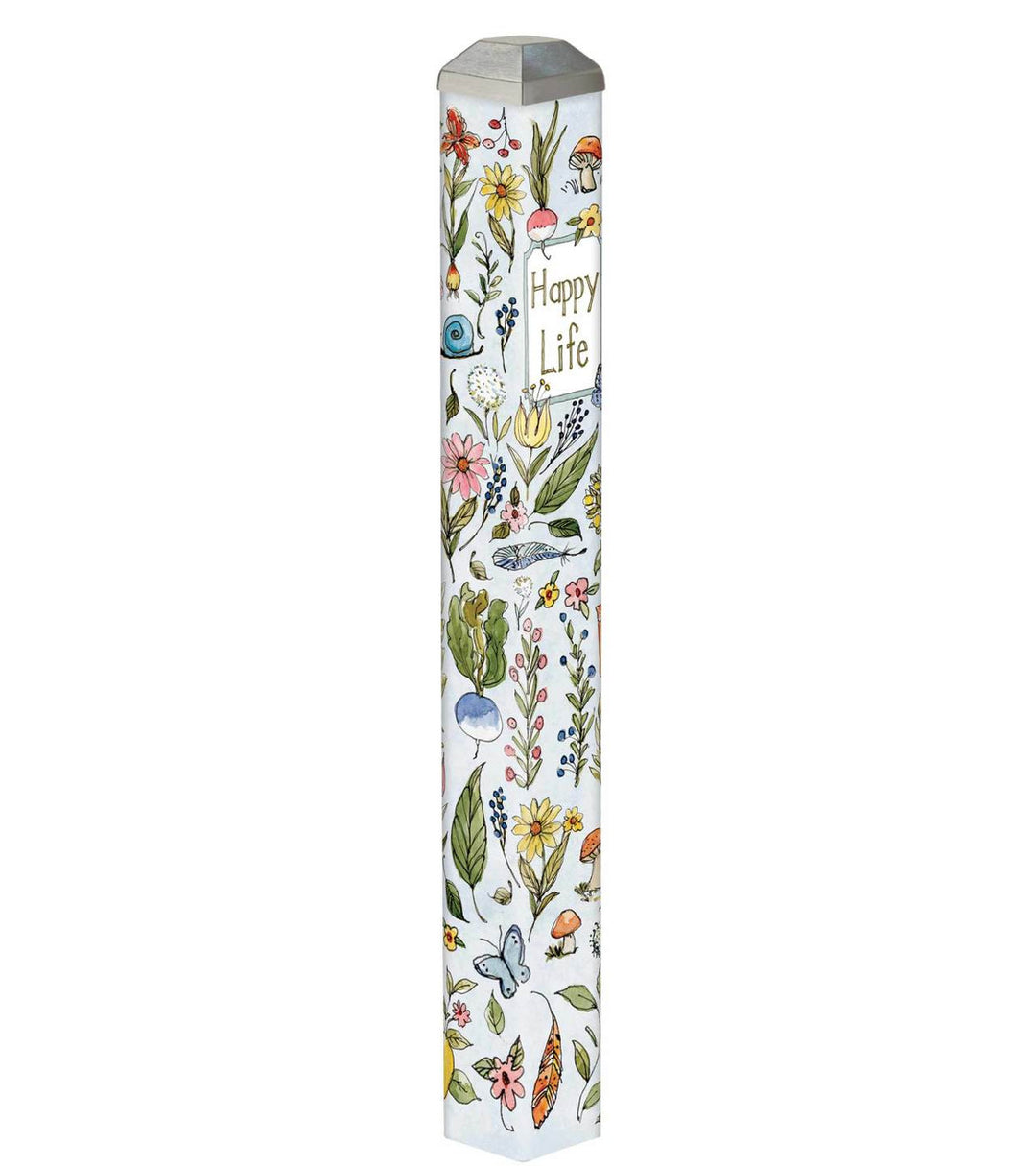 Mini art pole with a square base measuring 16 inches high.