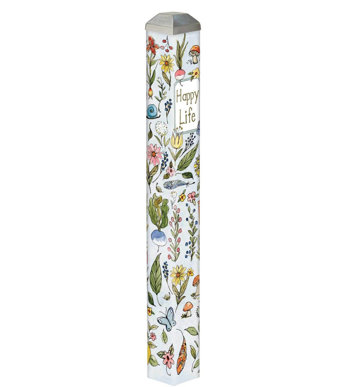 Mini art pole with a square base measuring 16 inches high.