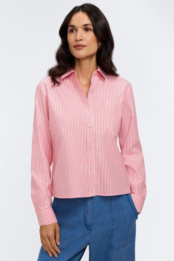 Jodie long sleeve short shirt in pinpoint stripe print made from cotton