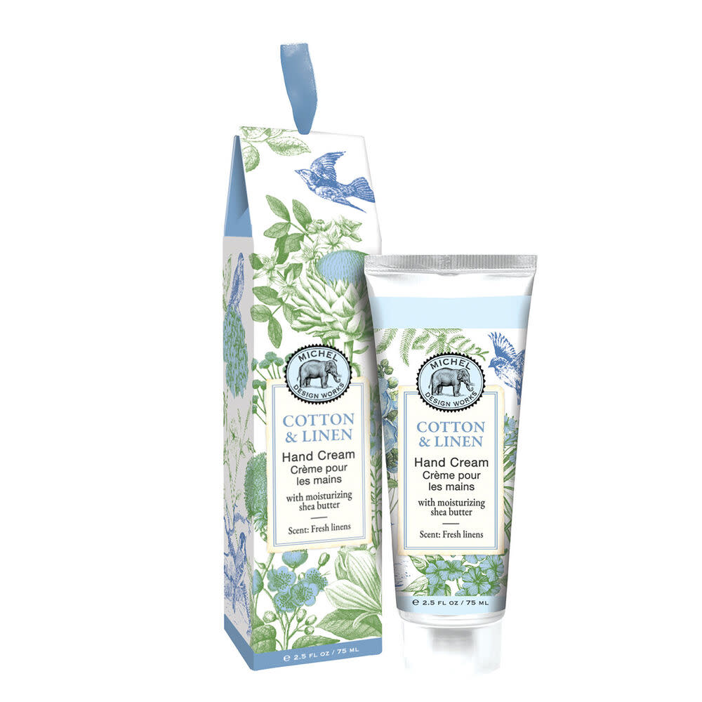 A tube of hand cream with a white body and silver cap.