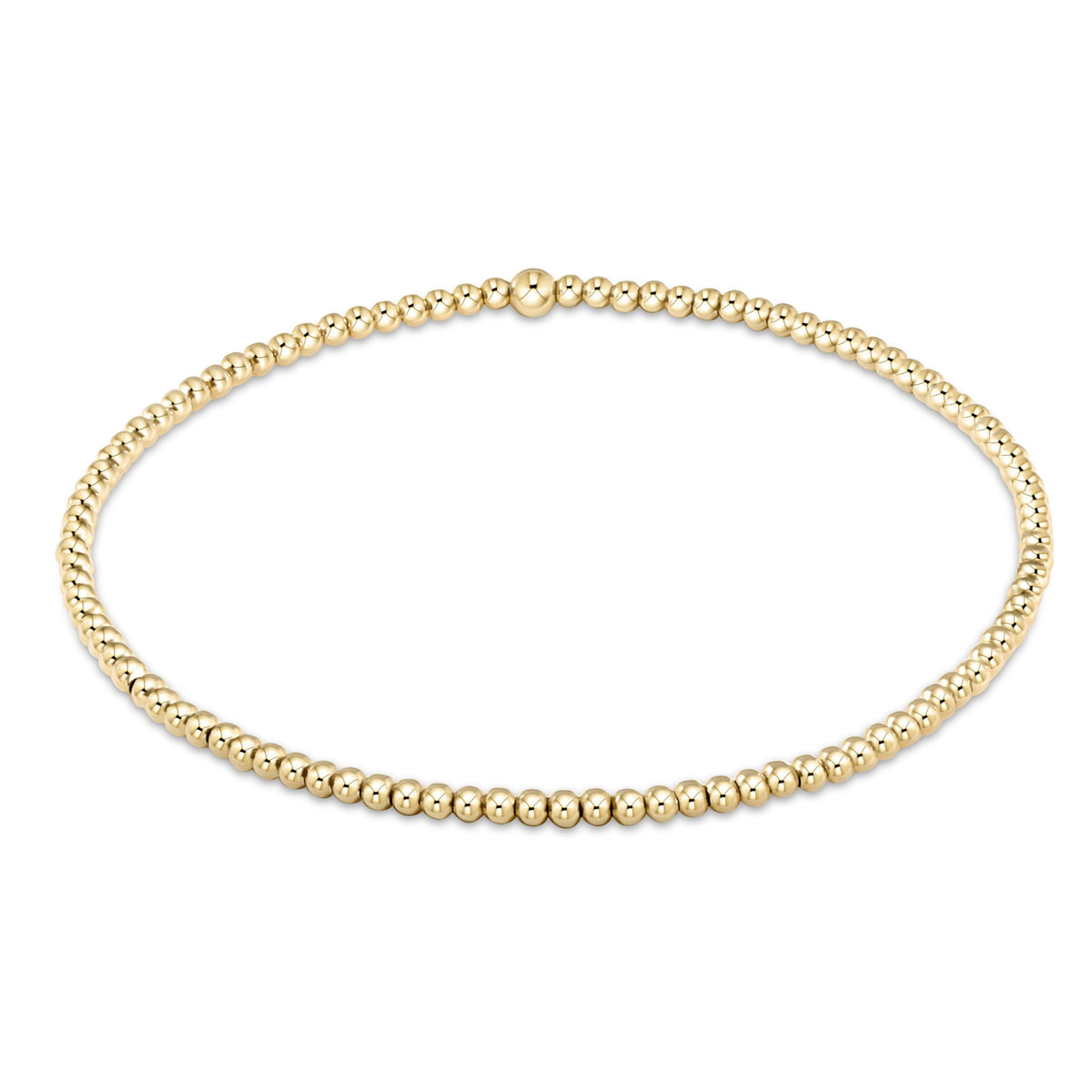 Classic 2mm gold-filled bead bracelet on a stretch elastic cord.