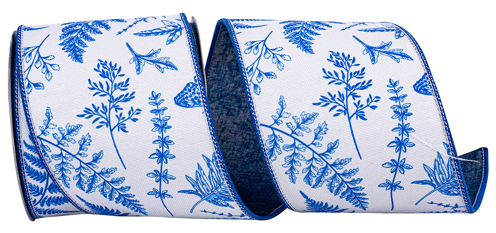 Wired fern edge in white polyester with blue accents