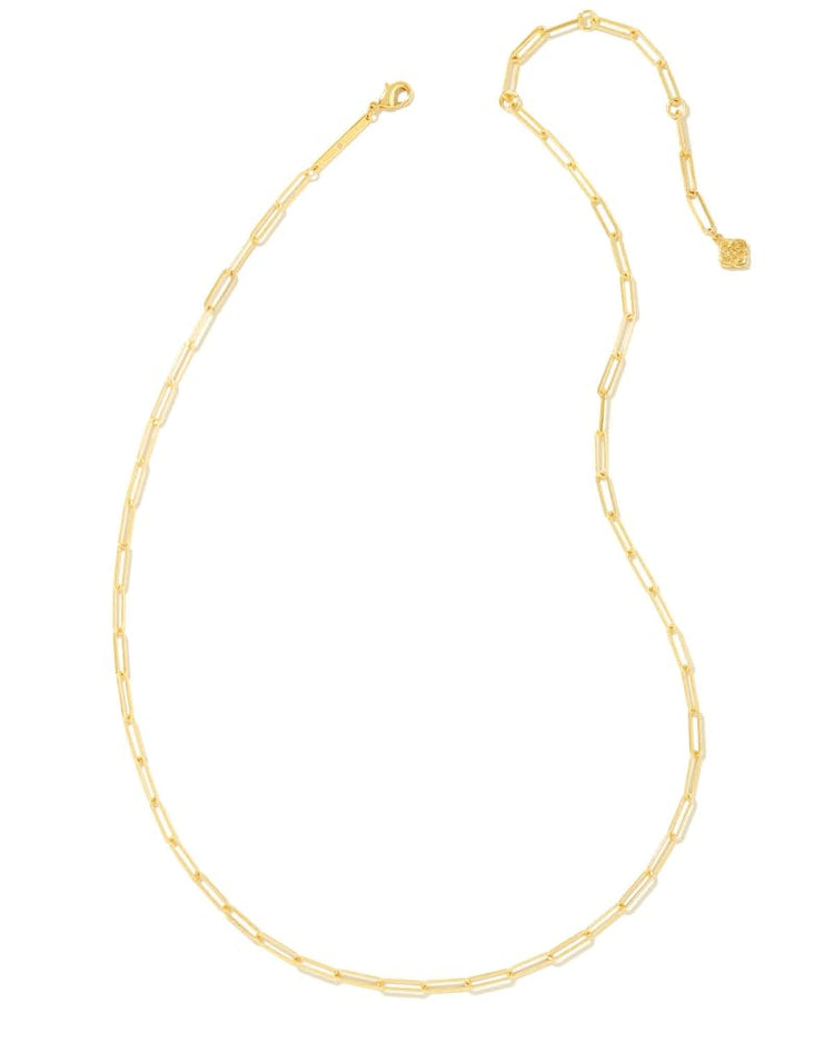 Courtney Paperclip Necklace in 14k gold over brass with a lobster clasp and extender.