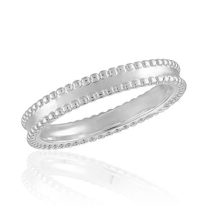 Bordered Band Stack Ring in silver metal with a smooth polished finish.
