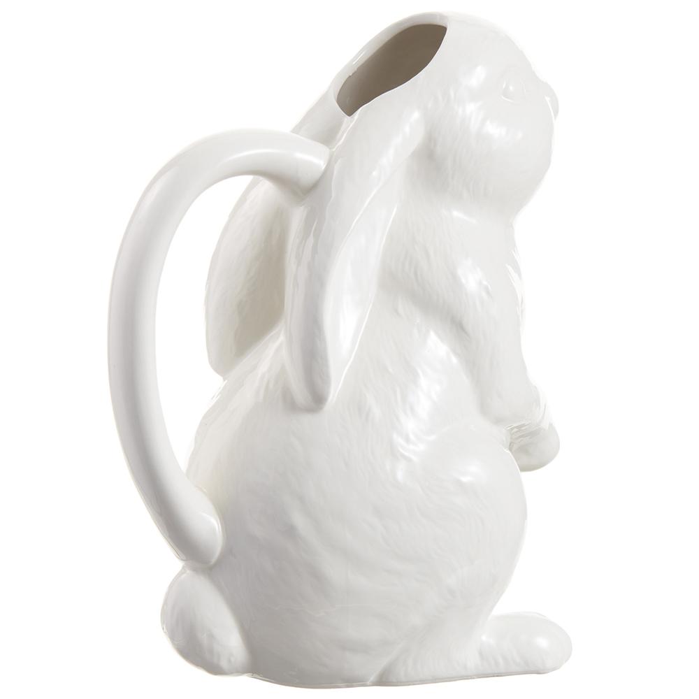 White dolomite ceramic bunny pitcher with glazed finish